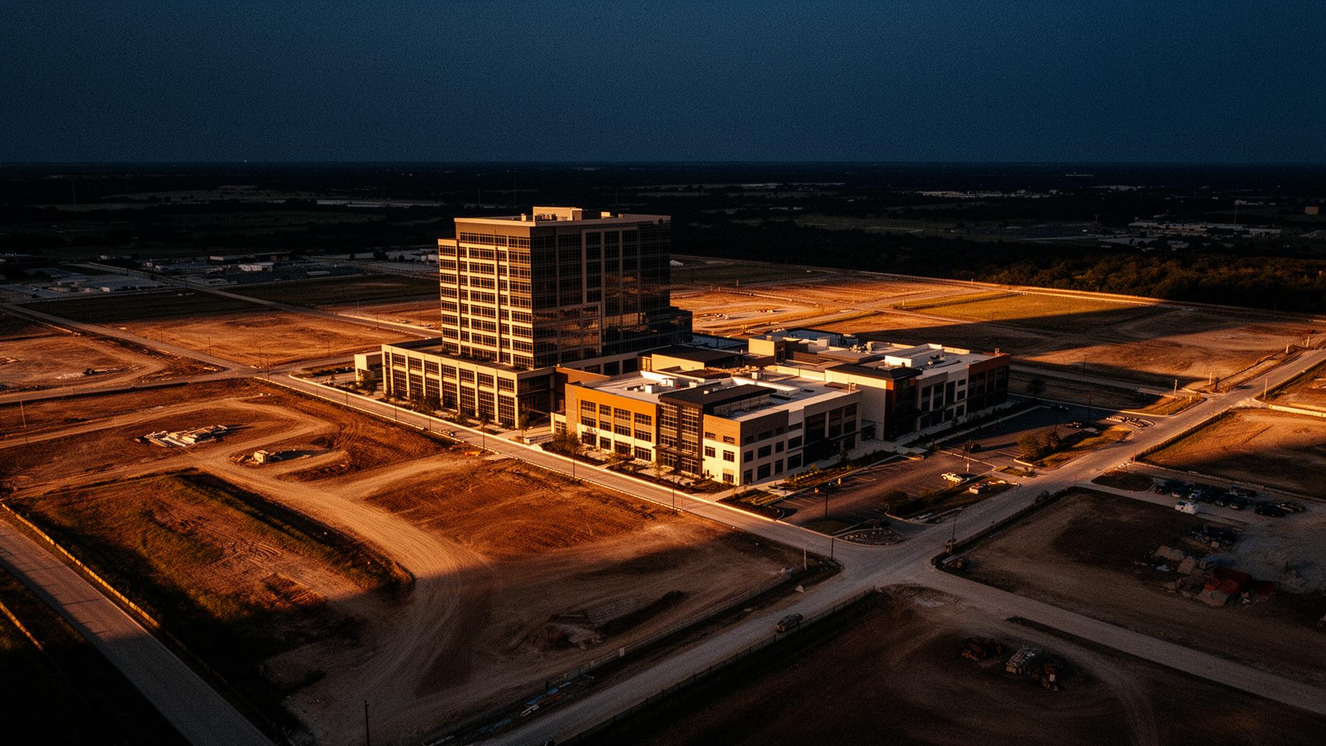 Texas commercial development site at golden hour